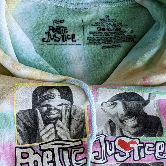 NWOT! TUPAC 90s Throwback Poetic Justice Tie-Dyed Cropped Fleece Hoodie - Picture 7 of 10